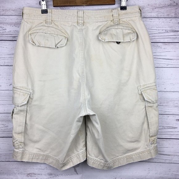 Tommy Hilfiger Mens Cargo Shorts 34 to 36 Pockets Beige 100% Cotton Flag Logo - Picture 2 of 9